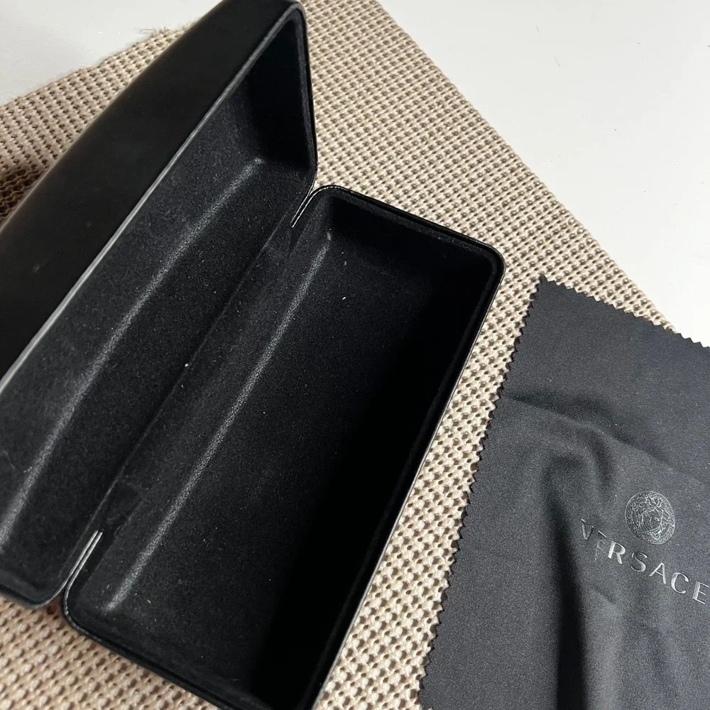 Versace Black Hard Sunglasses Eyeglasses Case and Cleaning Cloth Set